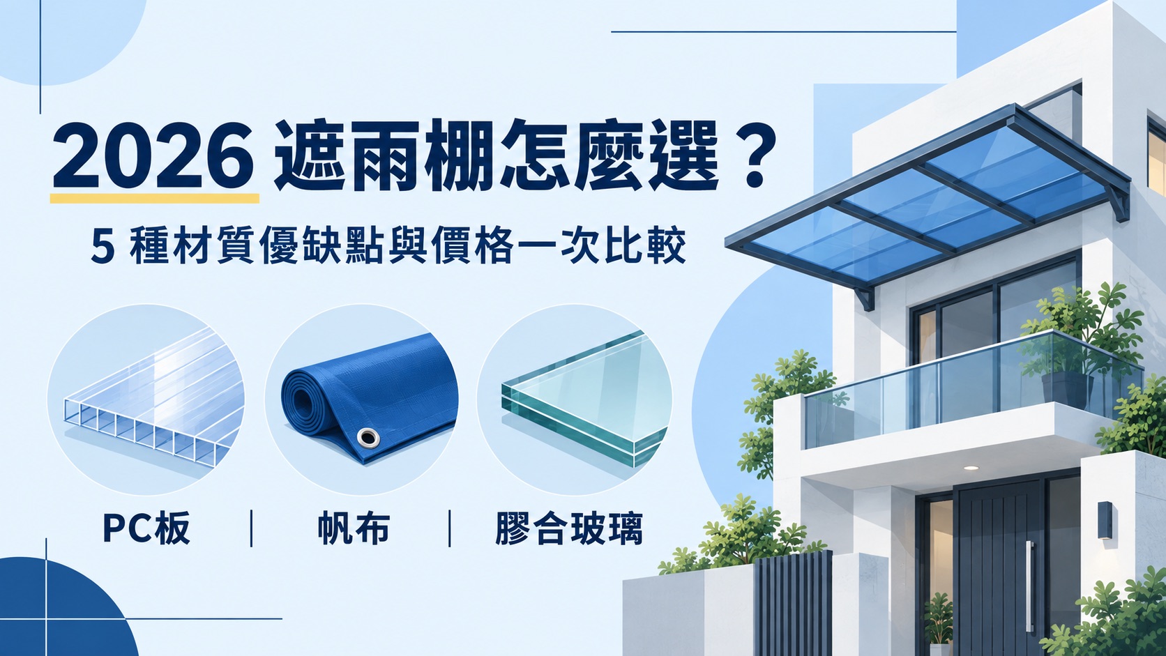 2026 遮雨棚怎麼選？瑞泰帶你比較 5 種材質優缺點與價格